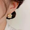 Five-Petal Cat's Eye Zircon Flower Earrings - Double-Sided Lotus Pond Moonlight Design