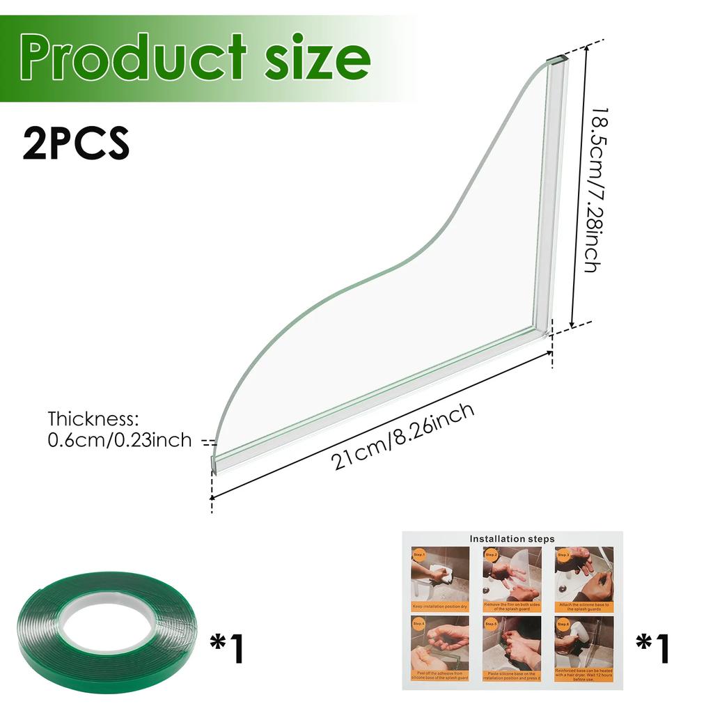 2Pcs Waterproof Acrylic Shower Splash Guards Transparent Reusable Bathtub Water Guards Wear Resistant Tub Corner Guards for Tub