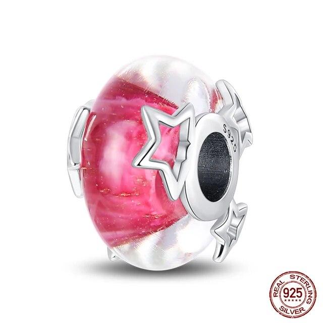 100 %925 Sterling Silver Colorful Butterfly Flower Luminous Glass Charms Beads Fitfashion Original Bracelets Fine Diy Jewelry