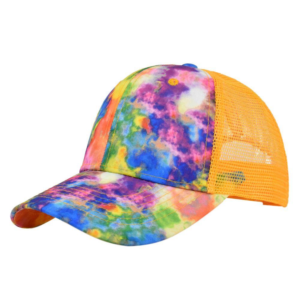 Summer Mesh Cap Tie Dye Baseball Cap 3D Embroidery Duckbill Cap Mesh Baseball Cap Sunshade Cap Mesh Cap