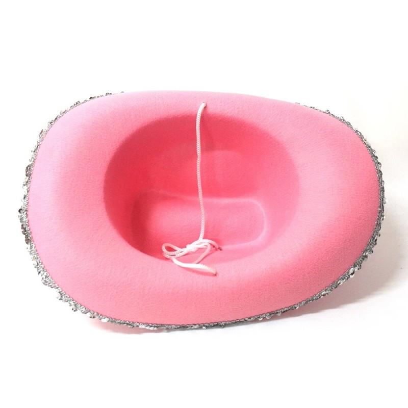 Pink West Cowgirl Hat for Women Girls Tiara Feather Felt Western Sequin Cowboy Cap Costume Party Dress Jazz Caps Cosplay Props