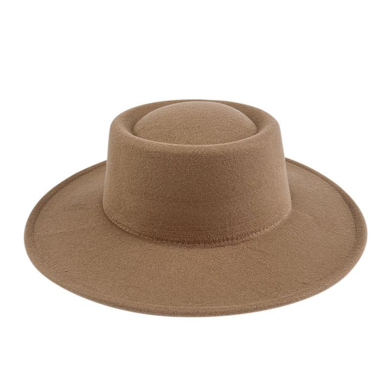 Formal Britishstyle Hat Wide Brim Flat Top Solid Color Winter Frenchinspired