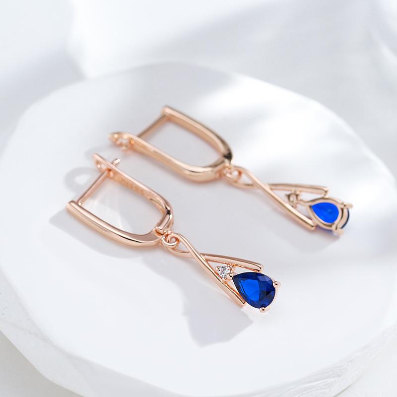 Kienl Trendy Rose Gold Dangle Earrings For Women Geometry Blue Natural Zircon Accessories Vintage Wedding Daily Jewelry