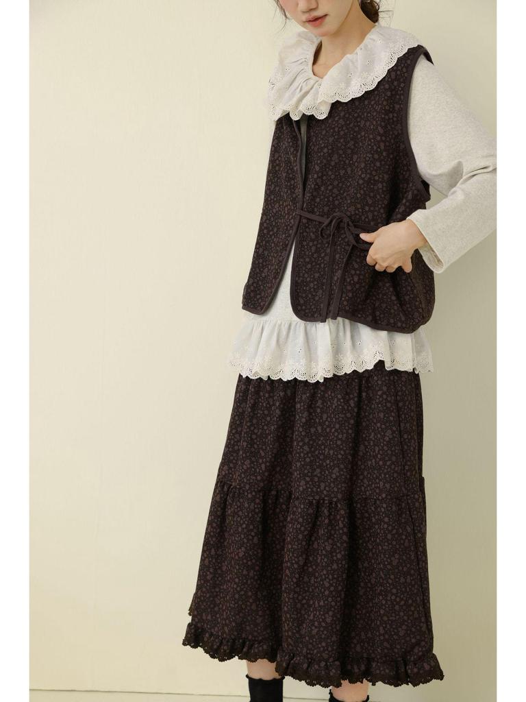 Mori-stil Retro Blommig Dubbellagers Väst med Midi Tårtkjol - Damernas Mångsidiga 2025 Vardagskläder Set