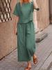 2025 Blue Plus Size Women's Short-Sleeved Two-Piece Casual Fashion Suit - European & Southeast Asian Style
