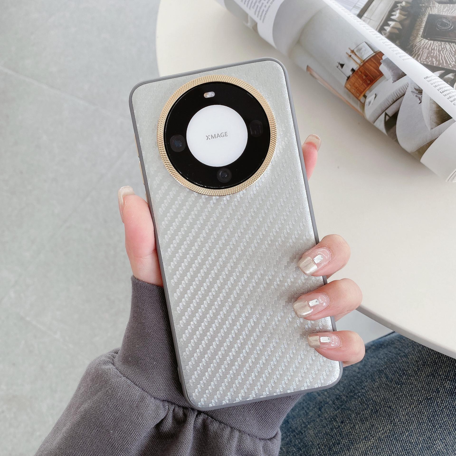 

Suitable for Huawei Mate60pro+ Kevlar Fiber Texture Phone Case P70art with Metal Lens Ring Protective Case P70art серебряный