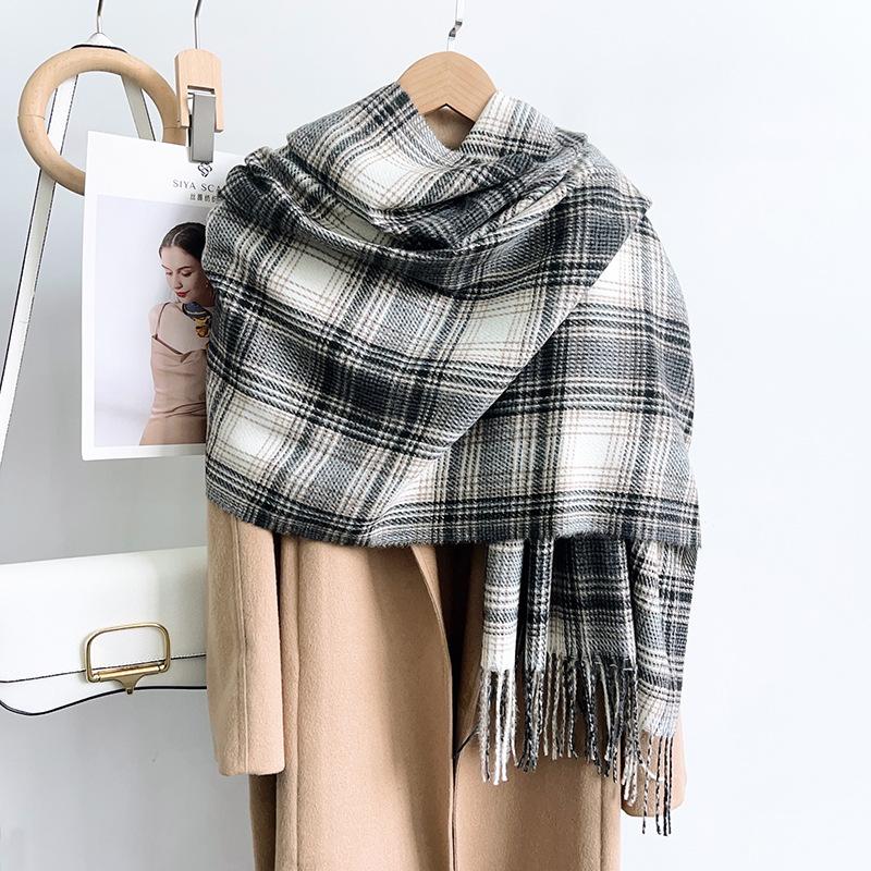 Women Vintage Plaid Thick Warm Long Winter Imitated Cashmere Neck Scarf