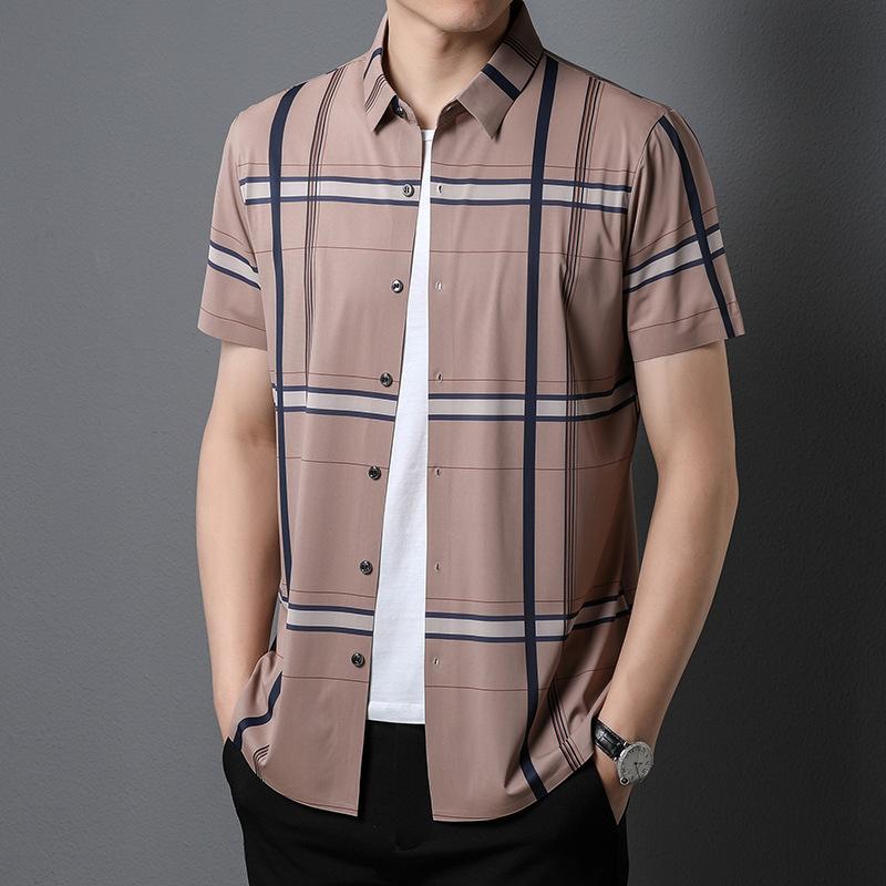 Blue New Men's Short-sleeved Plaid Shirt Fashion Casual Urban Youth Casual Fit Short-sleeved Shirt for Men