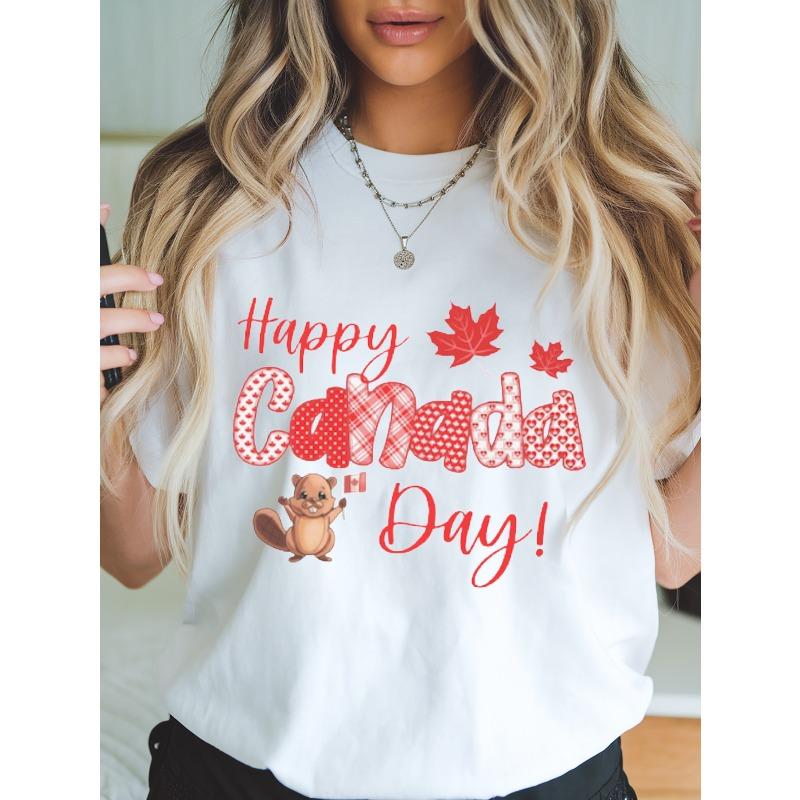 Single Piece, Women s Canadian-themed T-shirt- Canadian Holiday Maple Leaf and Pattern- Soft and Breathable Black Shirt S белый