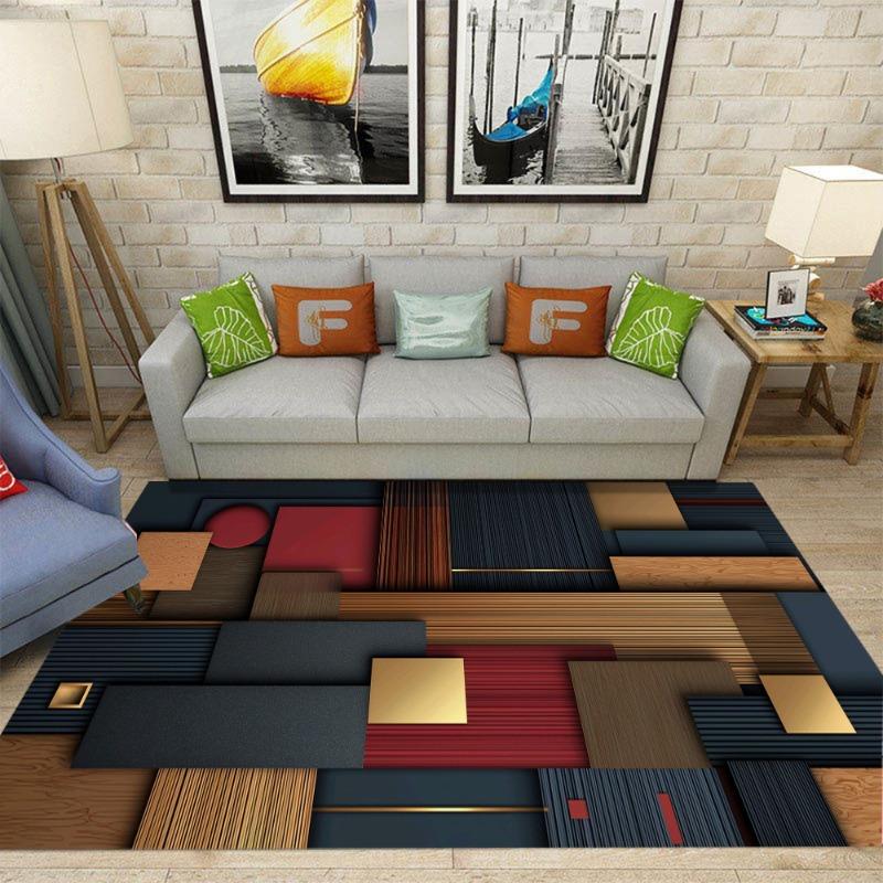 Visual 3D Illusion Carpet Luminous Wood Texture Rug Living Room Anti Slip Floor Mat Future Technology Home Decoration