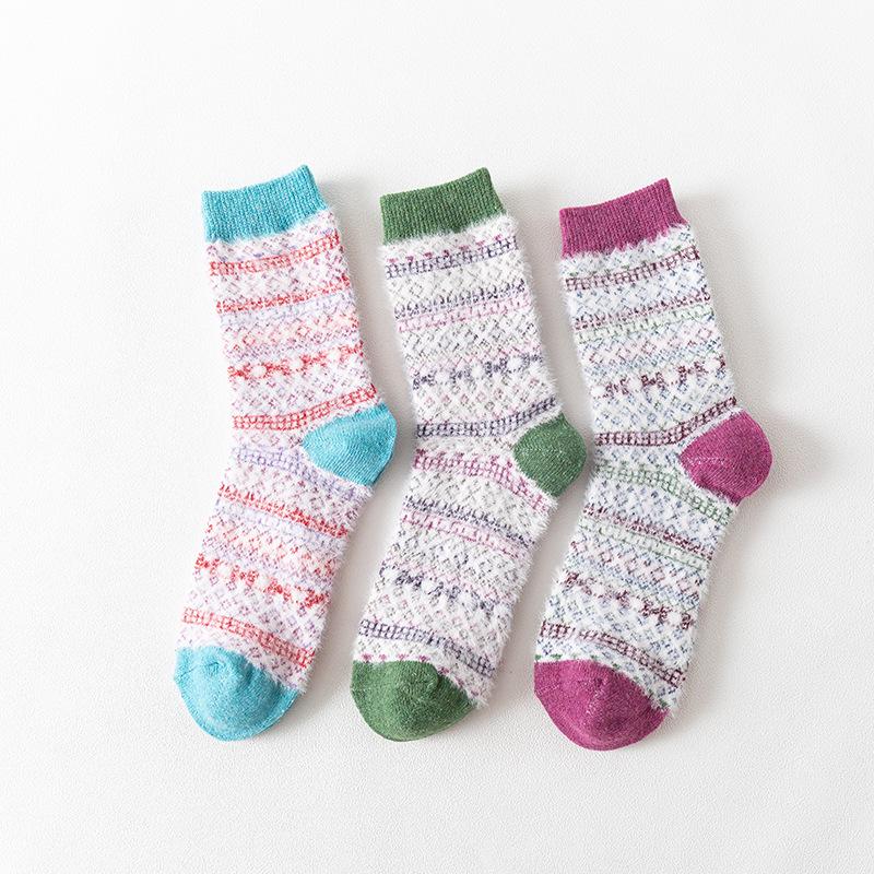 3 Pairs of Winter New Female Imitation Mink Cashmere Thick Warm Rabbit Wool Tube Socks