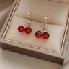 Temperament Women Red Cherry Pendant Necklace Earrings For Women Personality  Necklace Wedding Jewelry Birthday Gifts