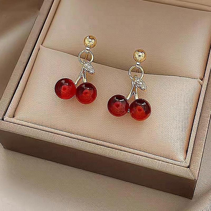 Temperament Women Red Cherry Pendant Necklace Earrings For Women Personality  Necklace Wedding Jewelry Birthday Gifts