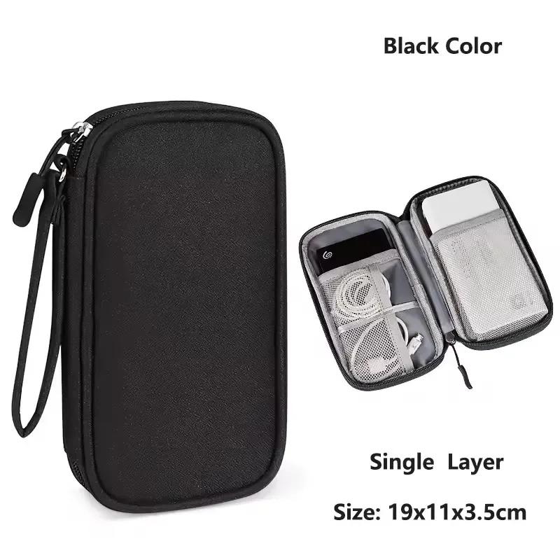 

1pc Travel Electronics Accessories Organizer Portable Waterproof Double Layers Storage Bag for Cable Hard Disk Power Bank