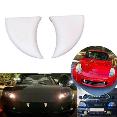 3D Vampire Fangs Car Teeth 2pcs Waterproof Front Grille License Plate Devil Horns Decoration For Halloween Auto Accessories