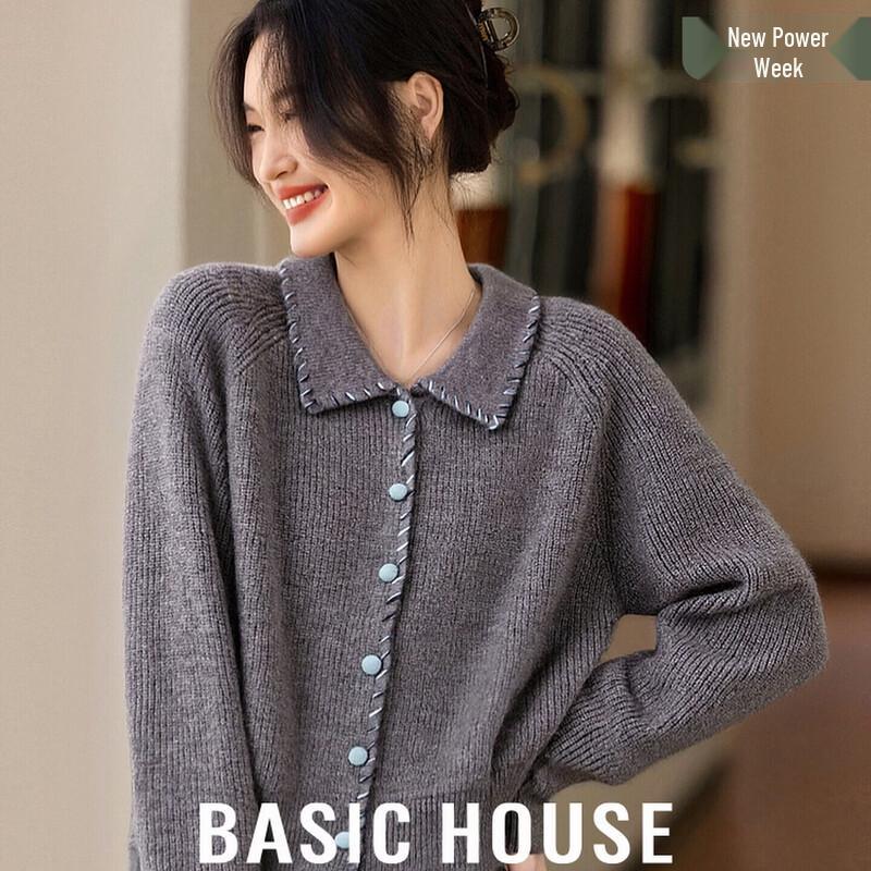 Basic House Women s Knit Polo Collar Cardigan L (110-145 jin)