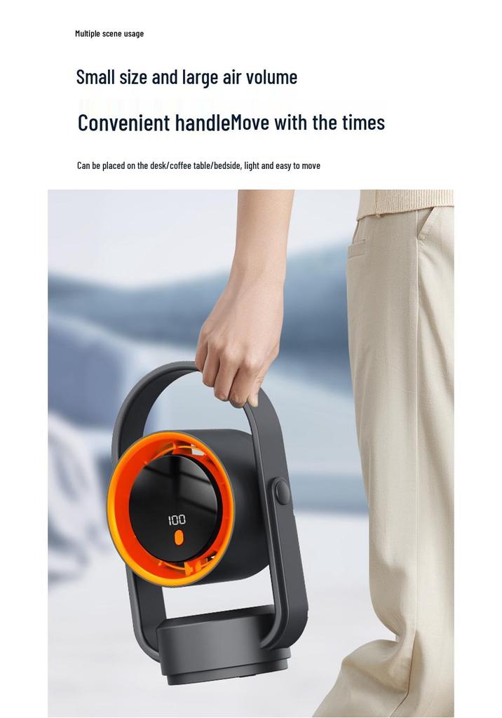 USB Rechargeable Bladeless Desktop Fan: Multi-Functional Shaking Head Fan for Home and Office