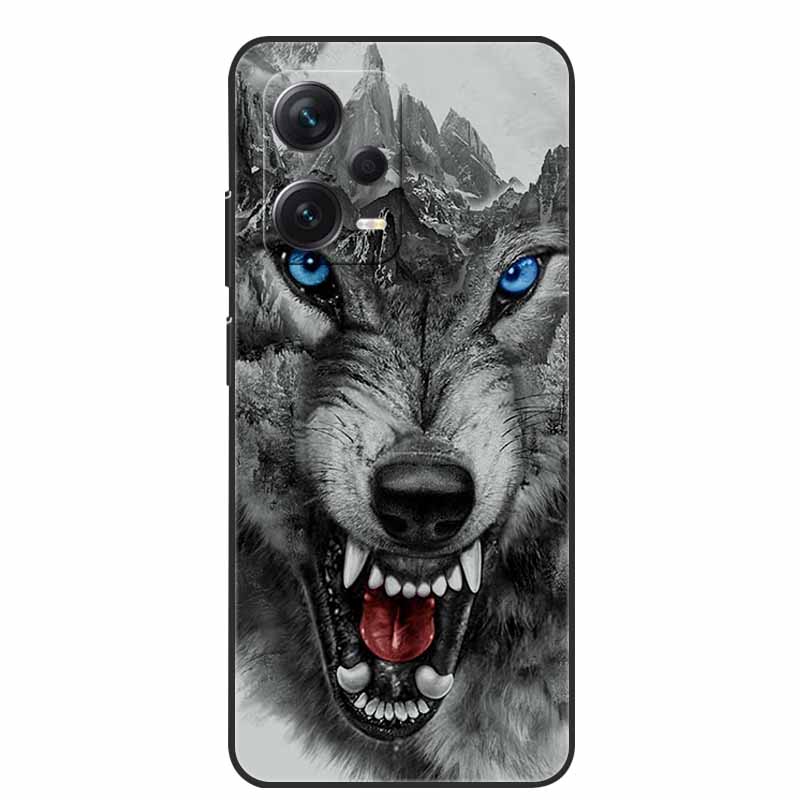 Weiche Hülle für Xiaomi Redmi Note 12 Pro 5G Case Schwarz TPU Silikon Hüllen für Redmi Note 12 Turbo 5G / Note12 Pro Plus Pro+ Wolf