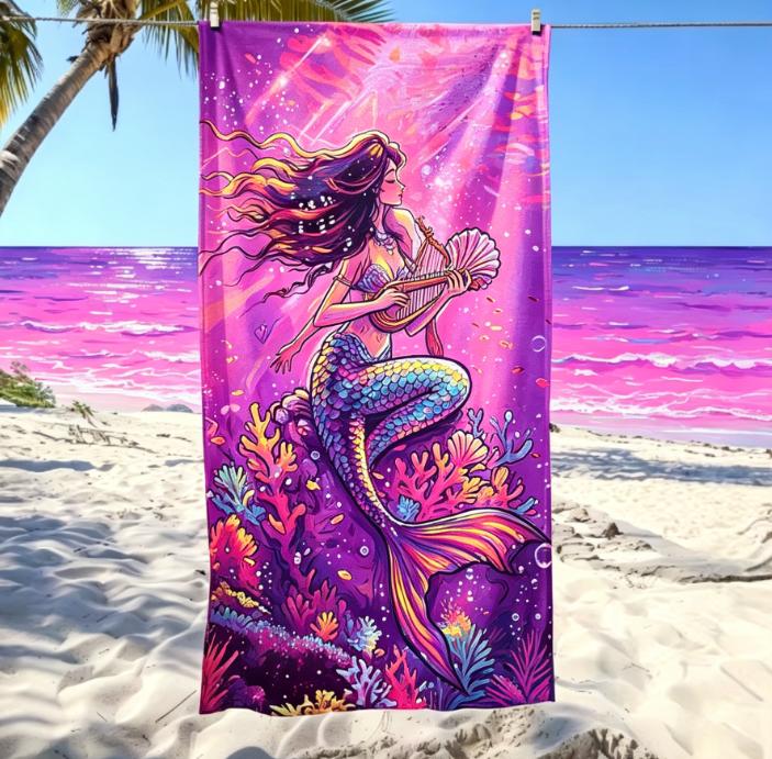 Fantasy Mermaid Underwater Beach Towel, Large Microfiber Sand Free Quick Dry Towel for Summer Vacation
