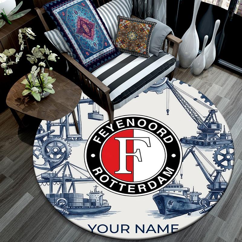 Custom Name Feyenoord Rotterdam Round Area Rug,Carpet Rug for Living Room Bedroom Sofa Playroom Decor,Non-slip Floor Mat