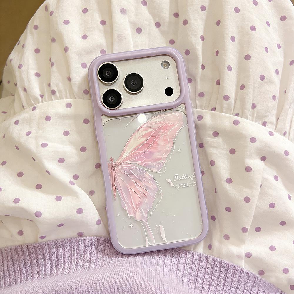 Pink Butterfly Transparent Phone Case for Apple 17 Pro Max, Drop-Proof & Full Coverage for iPhone 16/15/14, Stylish for Women