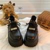 Autumn Platform Small Leather Shoes Women's New Thick Heel Heightened Black Lace-up Cotton Shoes