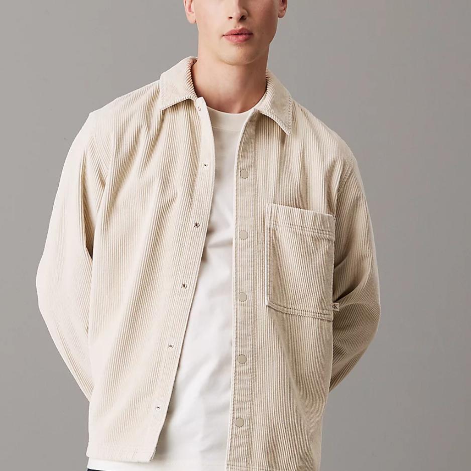 Calvin Klein Casual Solid Color Point Collar Loose Fit Long Sleeve Jacket Men Jackets Light-Beige J30J326678-PD7