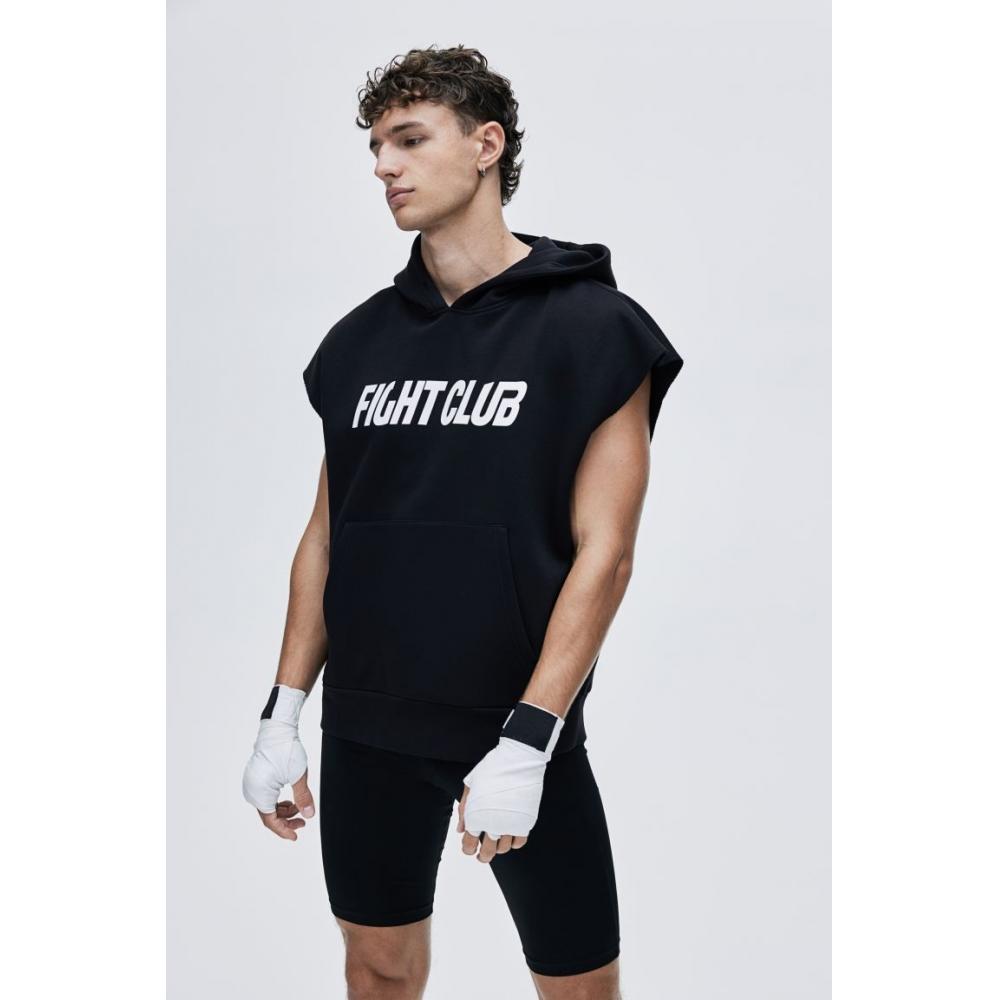 

H M Sleeveless Sports Hoodie Loose Fit Black figHt Club S