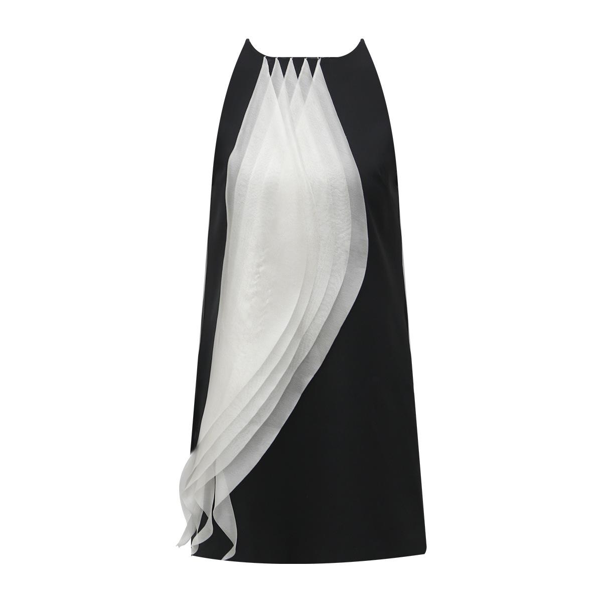 Women’s Summer Mesh Layered Dress – Lightweight Curved Hem Elegant Design S чёрный