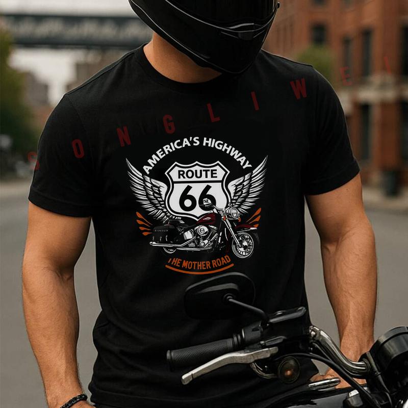 Free Roads! Highway 66 Motorcycle Moto Summer Short-sleeved Cotton T Shirt Men Women Streetwear