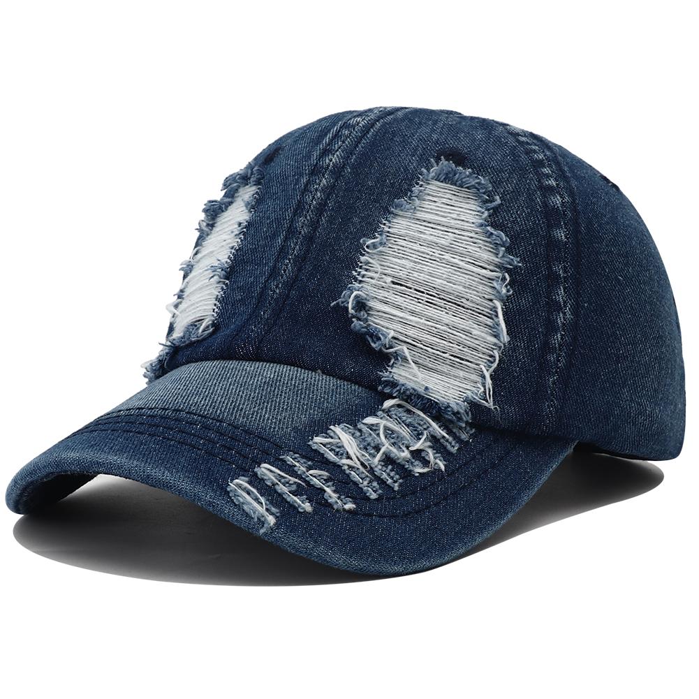 2024 Ny Enfärgad Trasig Basebollkeps Tvättad Denim Snapback-hatt Hip Hop Andningsbar Streetwear Sliten Keps för Kvinnor Män