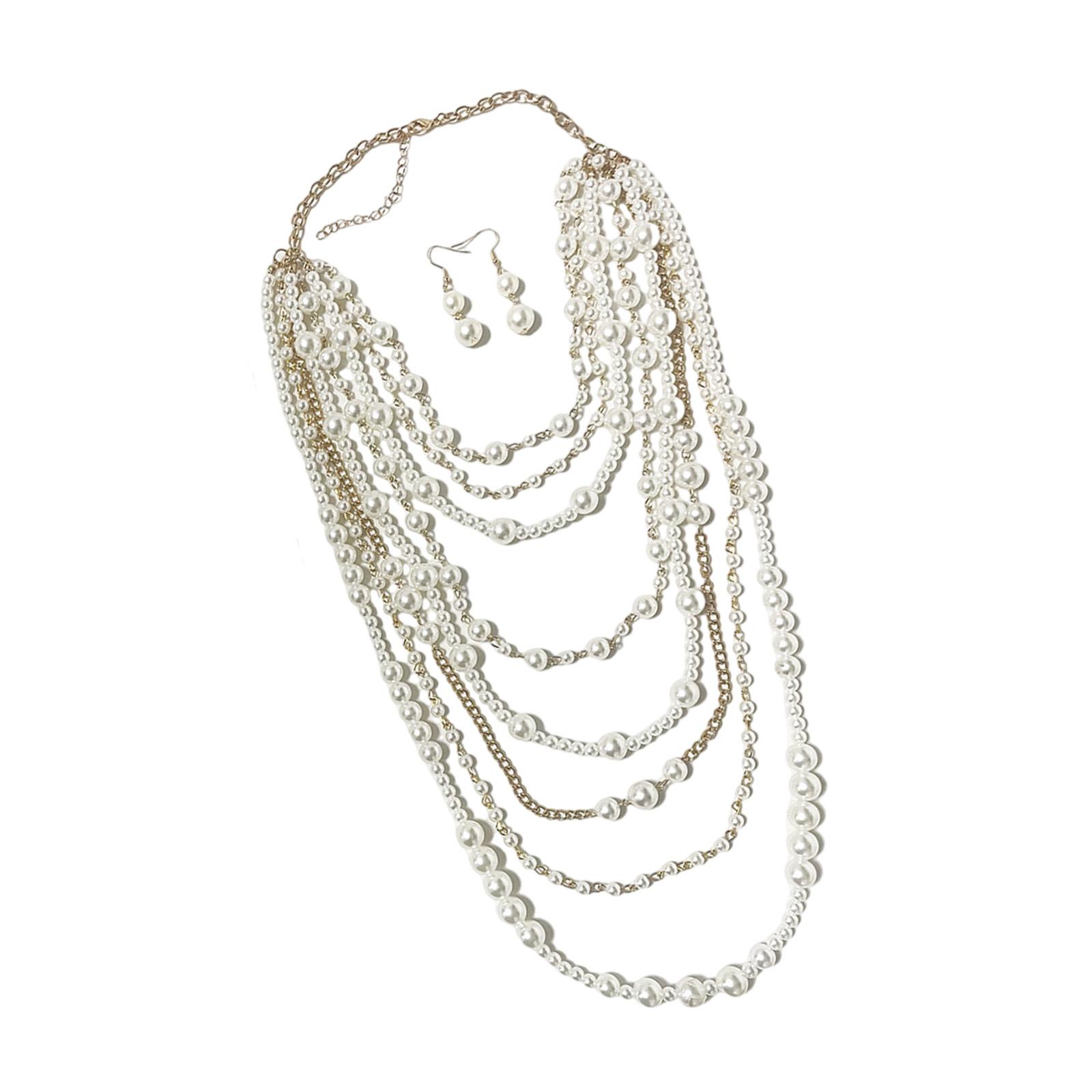 

Модное ожерелье из искусственного жемчуга, ожерелье на длинной цепочке и набор серег, бижутерия из бусин, текстура имитации жемчуга для женщин золотой