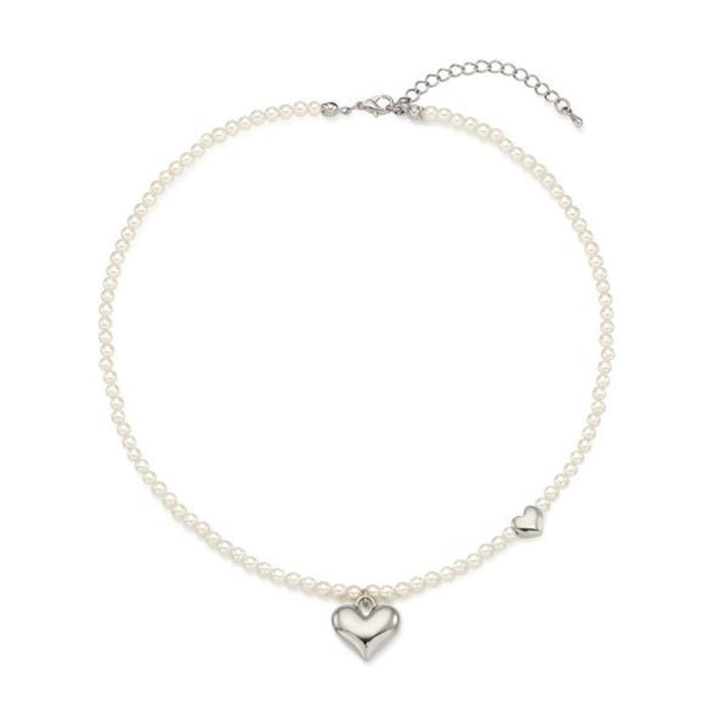 Silver Pearl Heart Necklace OTNP23510PWI