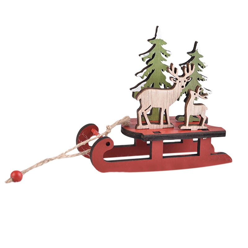 Cute Christmas Sledge Shape Ornaments DIY Wooden Santa Snowman Desktop Decor Holiday Xmas Tree Assembled Wood The Assembly Decoration