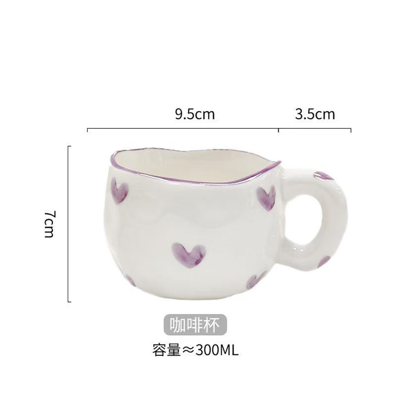 300ML Korean Style Hand Pinched Irregular Ceramic mug Hand-painted Flower Heart Coffee Cup Breakfast Milk Afternoon tea cup Gift