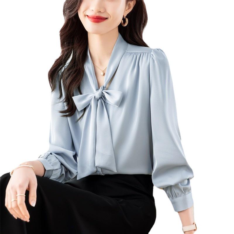 2024 Spring French Ribbon Bow Women’s Long-Sleeve Niche Tops