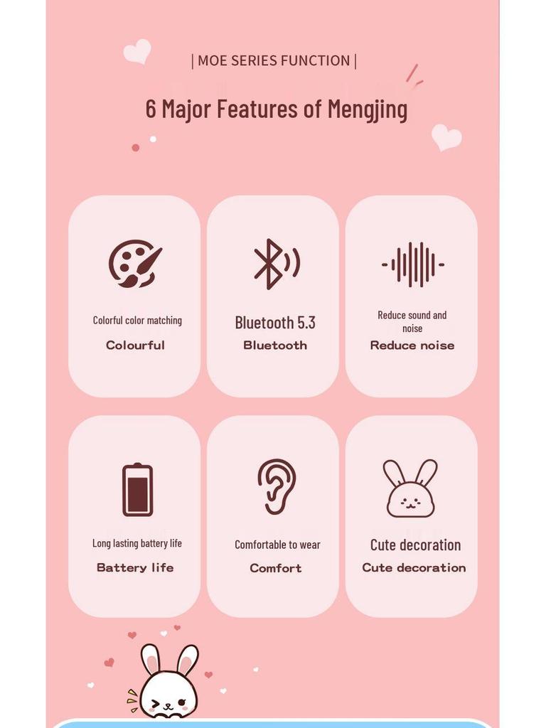 Cute Rabbit Over-Ear Bluetooth Headphones - Soft, Cloud-like Feel, High-Value Wireless Audio with Voice Call Capability