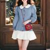 VONDA Elegant Women Lapel Neck Long Sleeve Patchwork Ruffled Shirts Dress