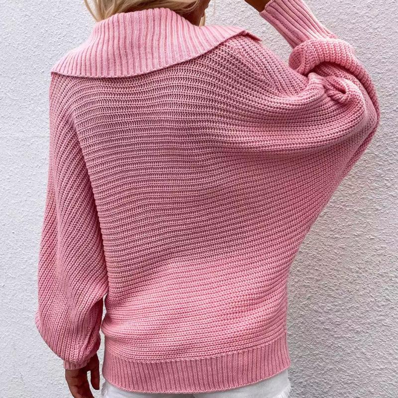 IHUASU Podzimní a zimní rukáv Volný Jednobarevný Svetr s dlouhým rukávem Dámský svetr s výstřihem do V