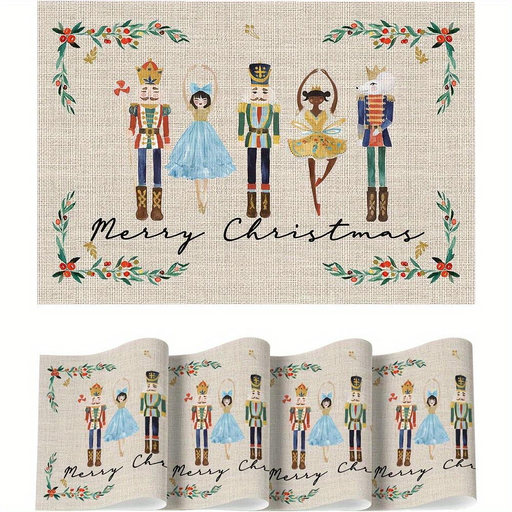 

4pcs Nutcrackers Christmas Vinyl Placemats Set of 4, 12x18 Inch Wipeable PVC Table Mats for Party Kitchen Dining Decor 30x45cm-4PC
