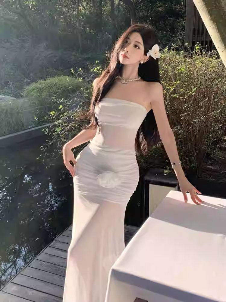 Seaside vacation beach dress pure desire wind hottie sexy word shoulder tube top slim hip skirt backless dress summer