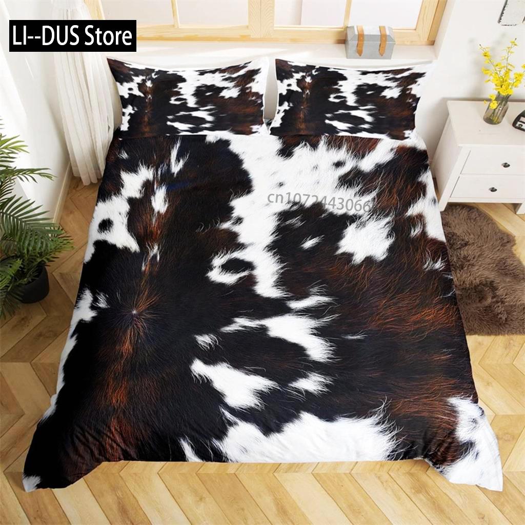 Brown Cowhide Duvet Cover Patchwork Cow Fur Farm Animal Bedding Set Western Farmhouse Retro Style Quilt Cover For Bedroom Decor