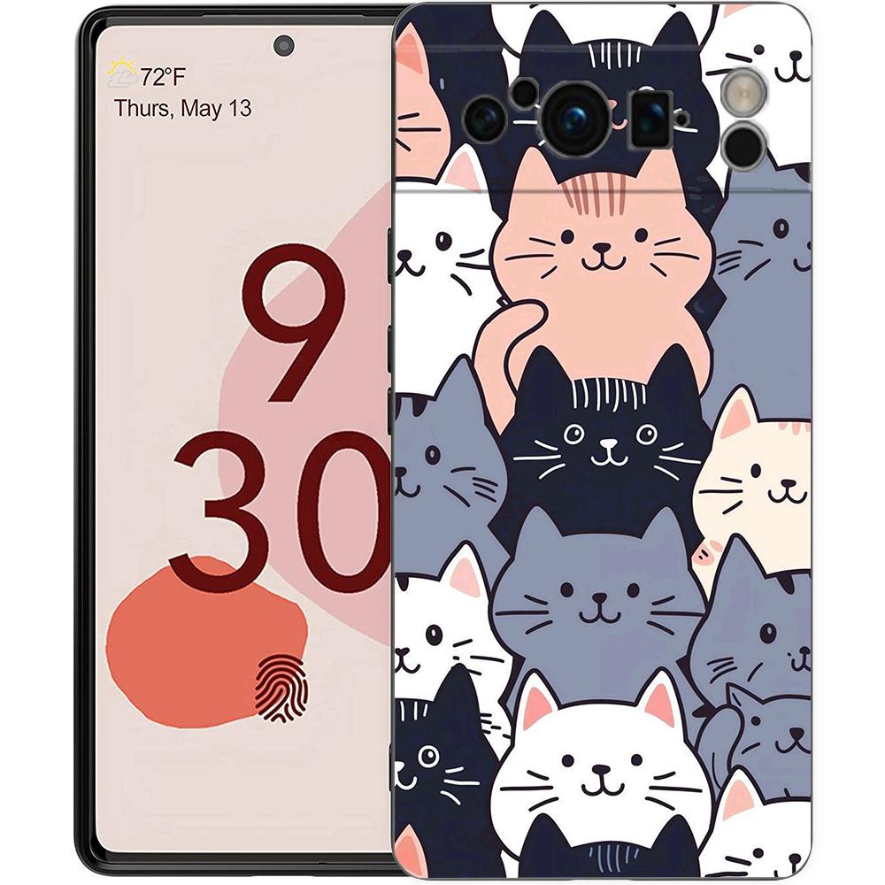 Cute Cat Phone Case For Google Pixel 9 8 7 6 Pro XL 8A 6A 7A 5G Soft Shockproof TPU Black Cover Fundas