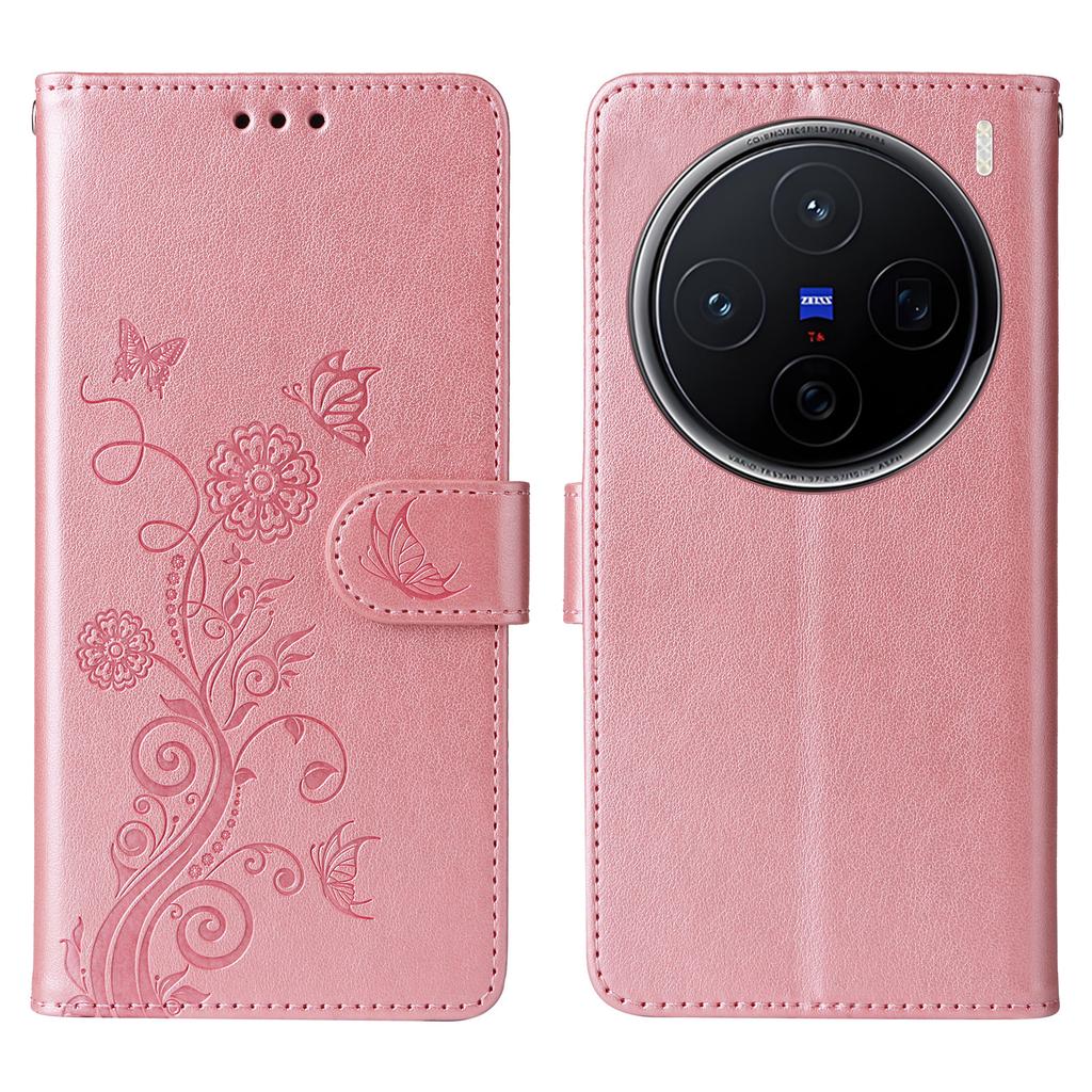 Dla vivo X200 5G Skórzane Etui Motyl Kwiatowy Nadruk Portfel Stojak Pokrowiec