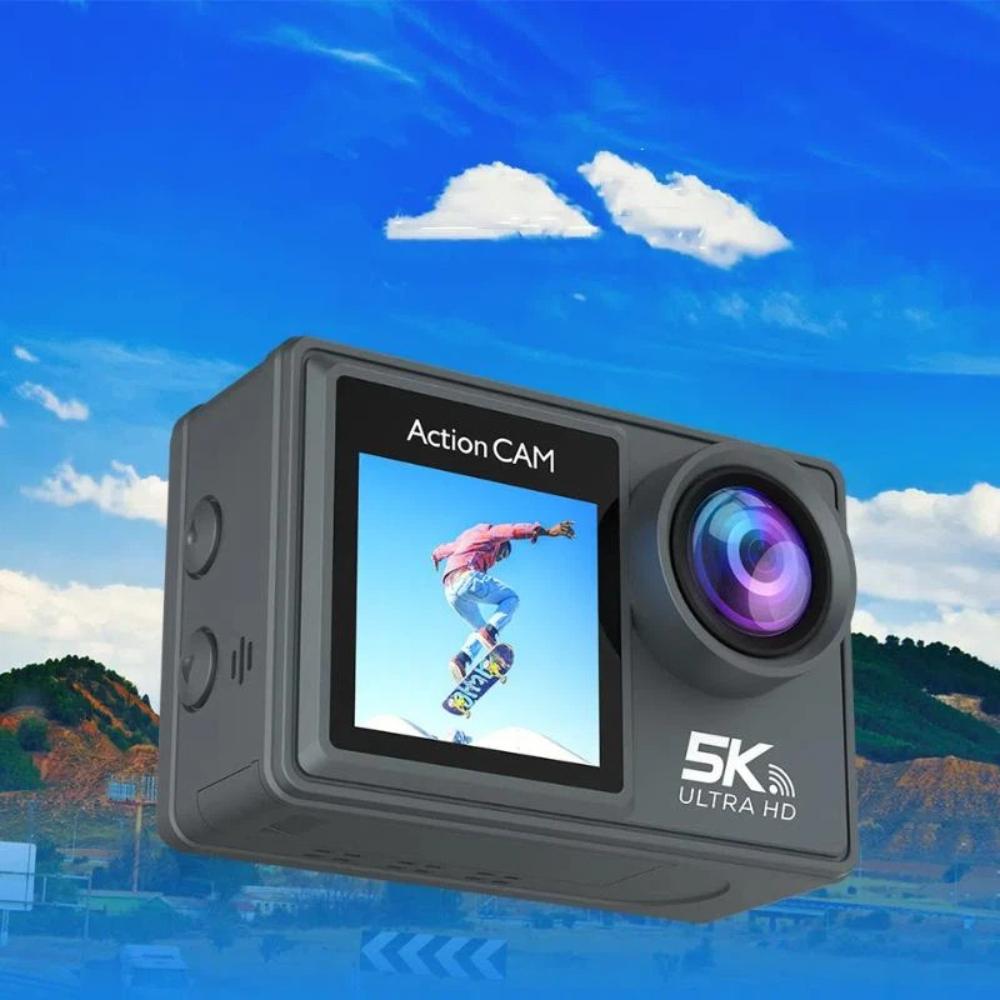 WiFi Stabilized Action Camera, 5K Resolution, 30FPS, Dual Screens, 170° Wide-angle Lens, 30-meter Waterproof, Action Camera with Remote Control