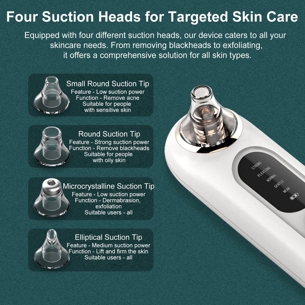 Electric Blackhead Remover, Portable Pore Cleaner for Face, 5 Suction Modes, 4 Replaceable Suction Heads, 4 Pimple