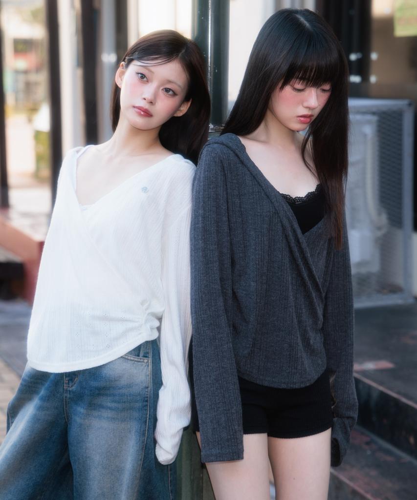 ROSEFRANTZ Wrap Shirring Hood Long Sleeve [Ivory]