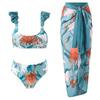 2025 Sexy European & American Women's One-Piece Swimsuit With Printed Chiffon Skirt Set