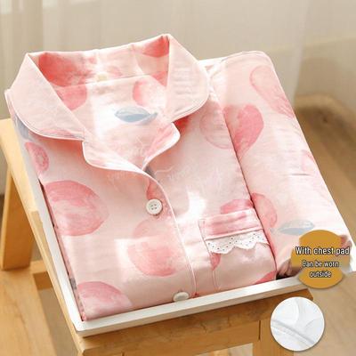 Pigiama Lungo Manica Lunga Stile Coreano Ampio con Collo a Revers e Coppe al Seno - Donna Autunno/Primavera Taglie Forti