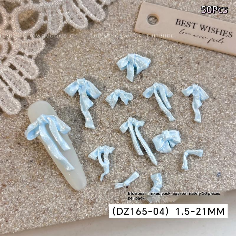 50 Pcs Bowknot Nail Art Decorations 3D Satin Light Nail Charms Colorful Ribbon Bow Rhinestone Diy Manicure Tools Parts